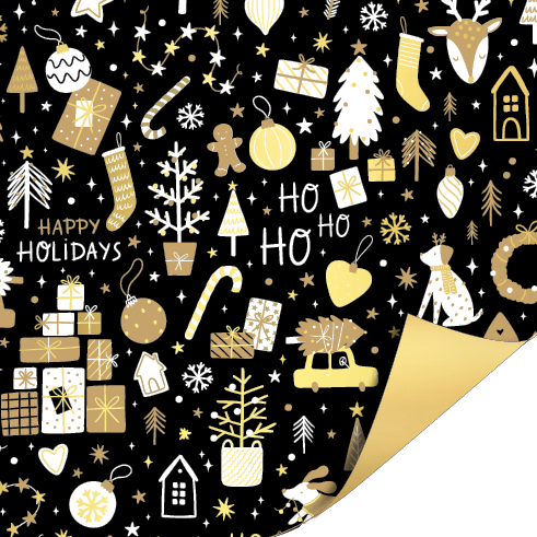 Gift wrapping paper christmas doodles black 70cm