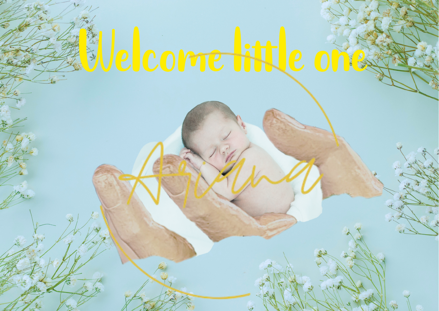 Kaart - Welcome little one blauw goudfolie