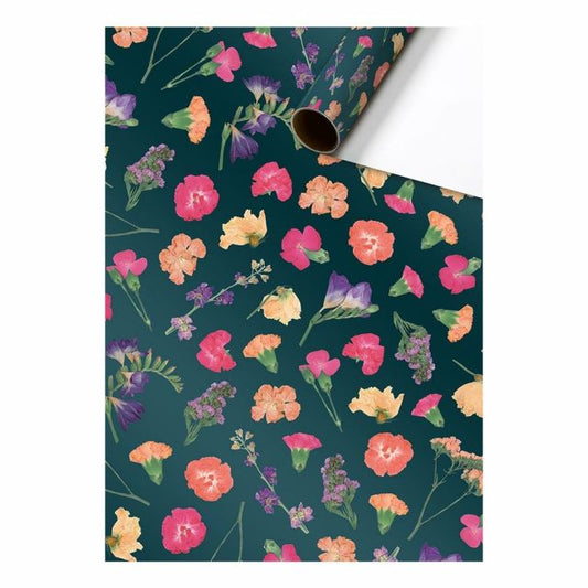 Cadeaupapier bloemen - petrol 70cm