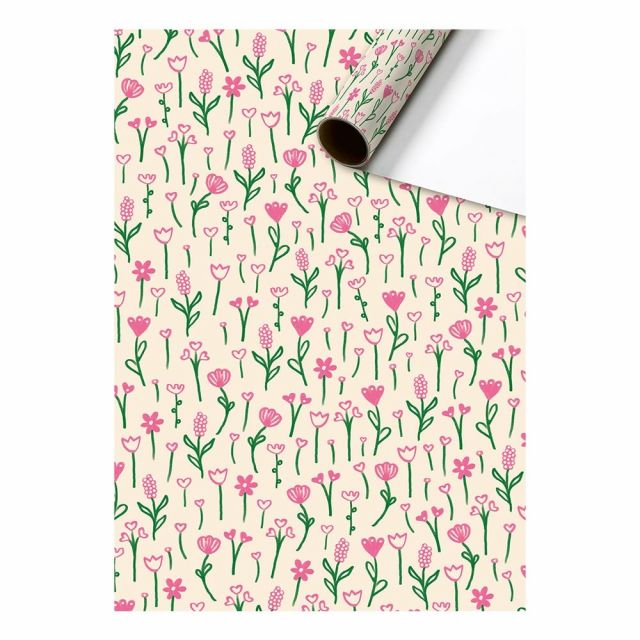 Cadeaupapier roze bloemen 70cm