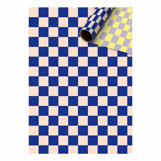 Cadeaupapier blokjes blauw 70cm