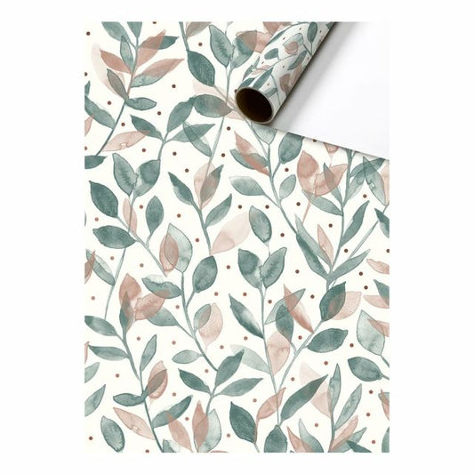 Gift wrapping paper green&amp;pink leaves 70cm