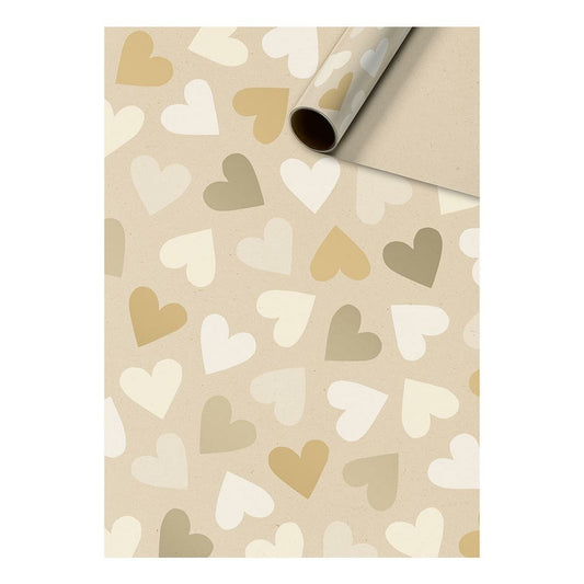 Gift wrapping paper hearts | gold/white/beige 70cm