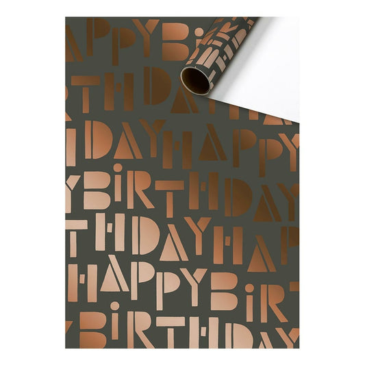 Gift wrapping paper happy birthday | grey/copper 70cm