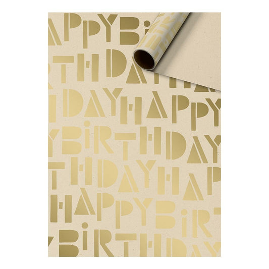 Gift wrapping paper happy birthday | beige/gold 70cm