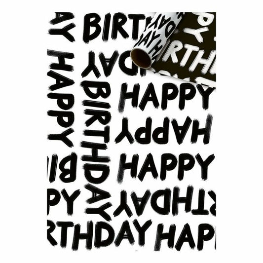 Wrapping paper happy birthday black and white 70cm