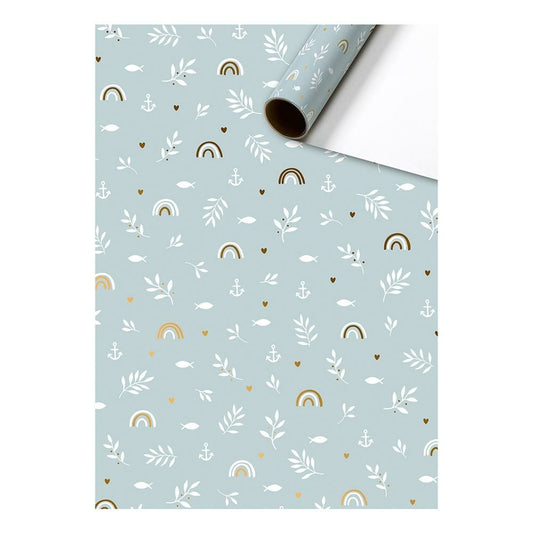 Gift wrap ABC animals beige-blue 70cm