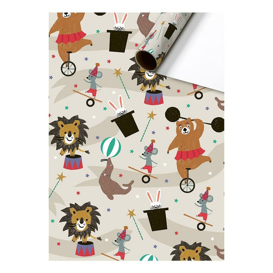 Gift wrap ABC animals beige-blue 70cm