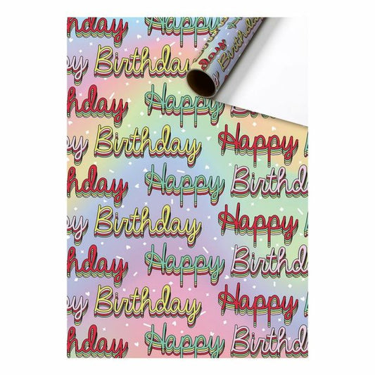 Wrapping paper happy birthday metallic retro 70cm