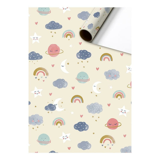 Gift wrap ABC animals beige-blue 70cm