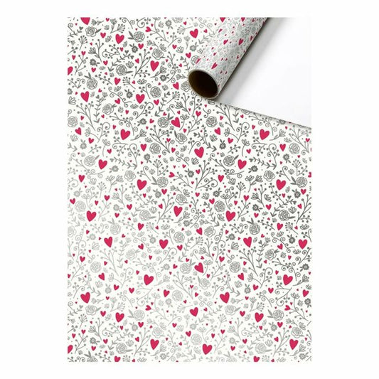 Gift wrapping paper hearts metallic&amp;pink 70cm