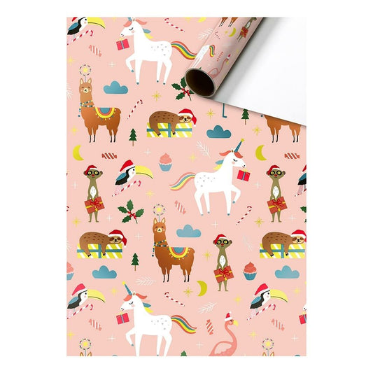 Gift wrap ABC animals beige-blue 70cm