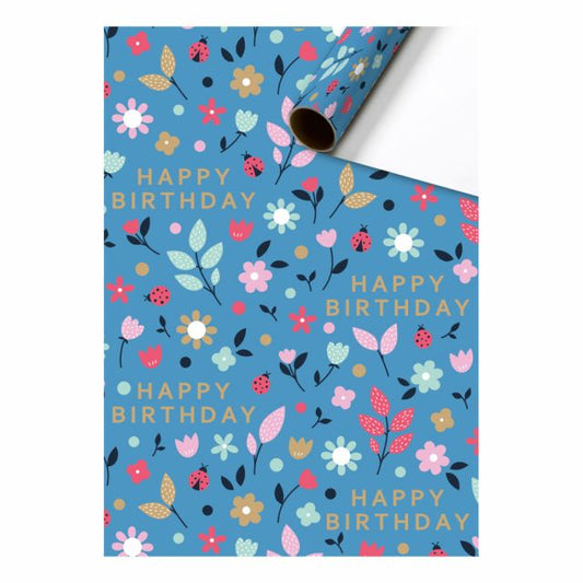 Wrapping paper happy birthday | blue flowers 70cm