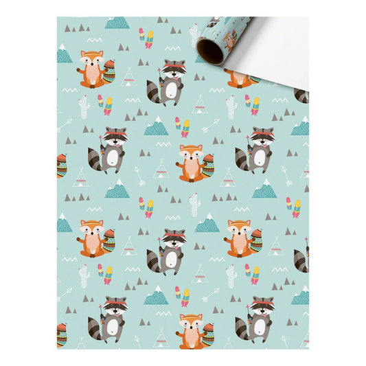 Gift wrap ABC animals beige-blue 70cm