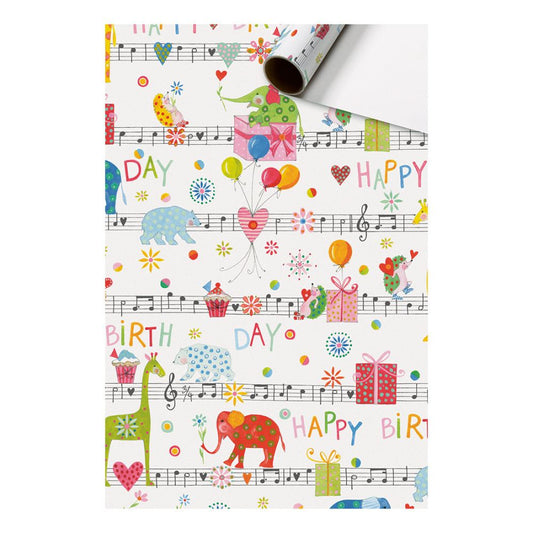 Gift wrap ABC animals beige-blue 70cm