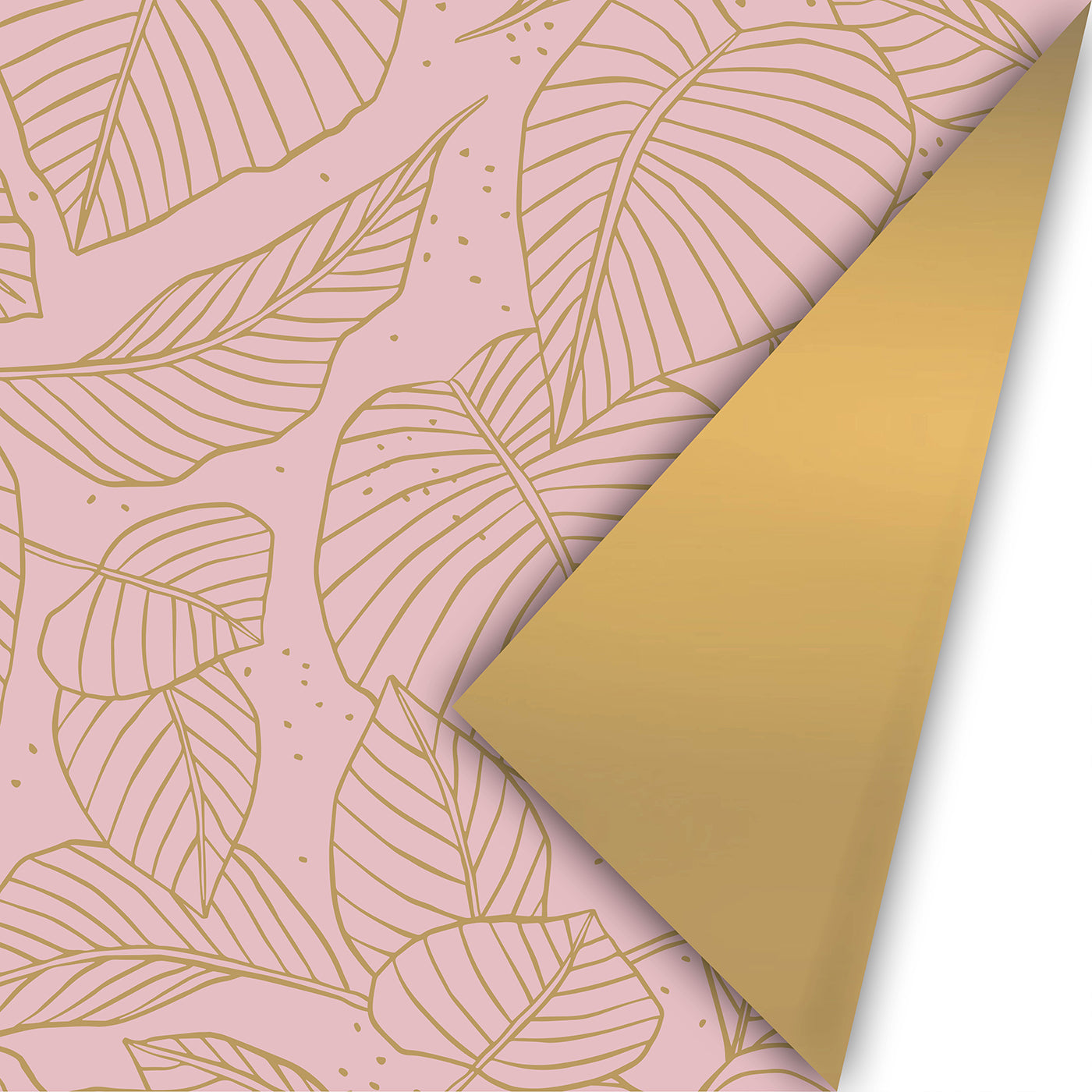 Gift wrap striped leaves pink/gold 50cm