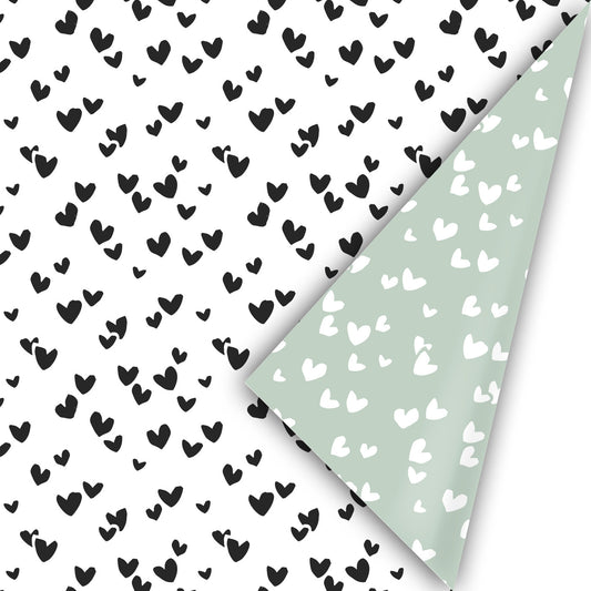 Gift wrapping paper solo hearts - black/white/mint 50cm