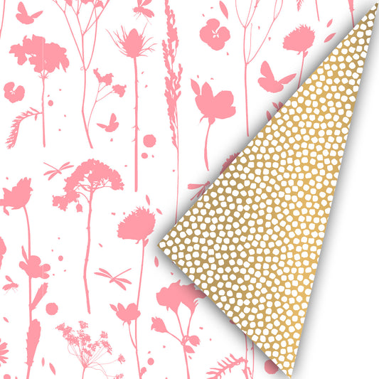 Gift wrapping paper spring flowers | neon pink/gold 50cm