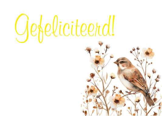 Kaart - FG Gefeliciteerd vogel | goudfolie