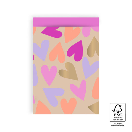 Gift bags - big hearts gold/pink L