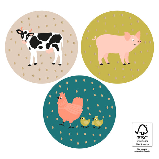 Stickers farm animals - beige, yellow, blue 