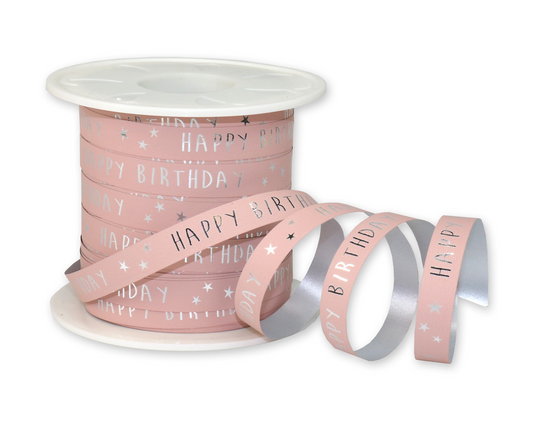 Curling Ribbon Happy Birthday | Pink-Silver