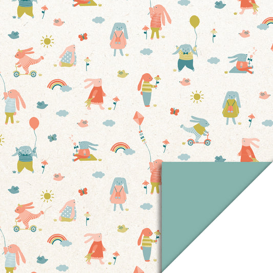 Wrapping paper Sweet bunny - misty green 70cm