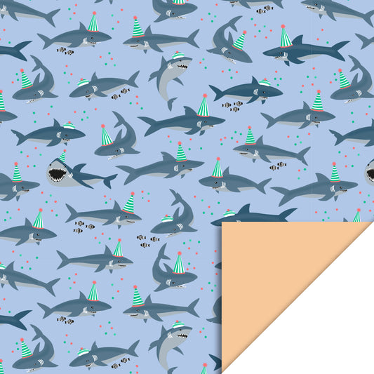 Gift wrapping paper sharks - glossy blue - peach 70cm