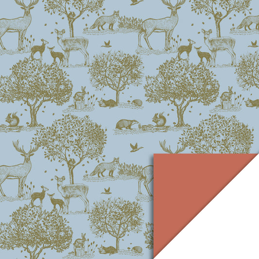 Gift wrapping paper Forest Animals Blue - Dark Orange 70cm